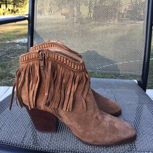 GB GIANNI BINI Lets Roll Brown Leather Ankle Block Heel Boots